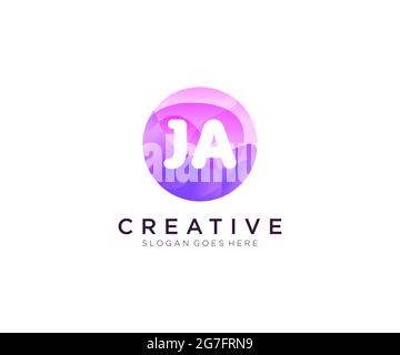 Logo iniziale JA con modello cerchio colorato Illustrazione Vettoriale
