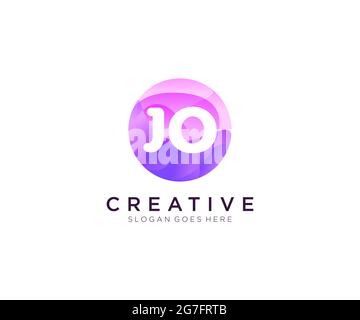 Logo iniziale JO con modello cerchio colorato Illustrazione Vettoriale