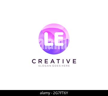Logo LE iniziale con modello cerchio colorato Illustrazione Vettoriale