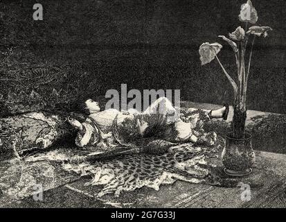 Odalisque dell'harem imperiale. Un odalisco era uno schiavo del seraglio nell'Impero Ottomano. Era apprendista o assistente delle concubine e delle mogli del Sultano. Antica illustrazione del 19 ° secolo inciso da El Mundo Ilustrado 1880 Foto Stock