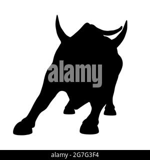 Silhouette di un toro da corsa isolato su sfondo bianco. Illustrazione vettoriale. Illustrazione Vettoriale