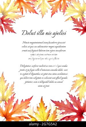 Cornice di foglie d'acero autunnale. Sfondo. Acquerello Foto Stock