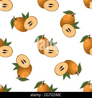 Motivo senza cuciture con saponilla fresca isolata su sfondo bianco. Frutti estivi per uno stile di vita sano. Frutta biologica. Stile cartone animato. Vettore i Illustrazione Vettoriale