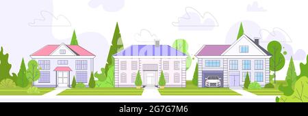 vuoto no peope strada città case cottage campagna immobiliare concetto privato residenziale architettura case esterni Illustrazione Vettoriale