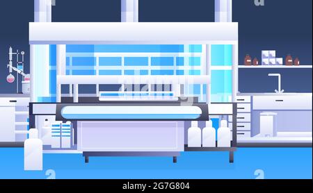 vuoto laboratorio di ricerca chimica senza persone con scienziati di attrezzature diverse concetto di educazione scientifica sul posto di lavoro Illustrazione Vettoriale