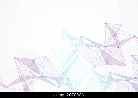 Molecola grafica geometrica di sfondo e comunicazione. I big data sono complessi con composti. Sfondo prospettico. Array minimo Big data. Dati digitali Foto Stock