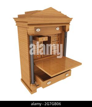 Biedermeier bureau isolato su sfondo bianco Foto Stock