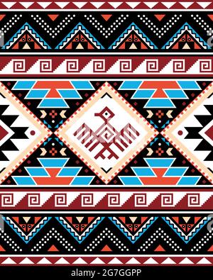 Aztec Triabl geometrico senza giunture vettoriale con uccello e traini - tappeto peruviano o stile tappeto, formato 8x10, arredamento Southwestern Illustrazione Vettoriale