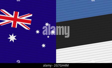 Estonia e Australia due Half Flags insieme tessile illustrazione Foto Stock