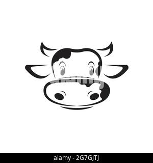 Vettore di disegno della testa di vacca su sfondo bianco. Illustrazione vettoriale a livelli facilmente modificabile. Animali da fattoria. Illustrazione Vettoriale
