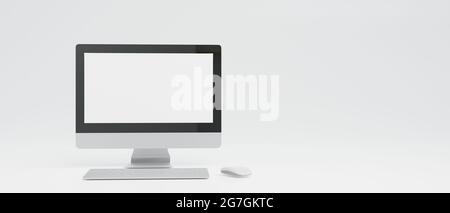 Rendering 3D Monitor stile iMac per computer, isolato su sfondo bianco. Schermo vuoto e sfondo dello spazio di copia Foto Stock