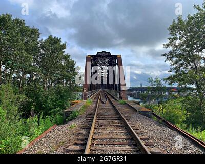 Sault Ste Marie Canal, sito storico nazionale/ponte ferroviario internazionale Foto Stock