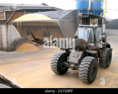 Foraggio con caricatore a pale gommate, Austria Foto Stock
