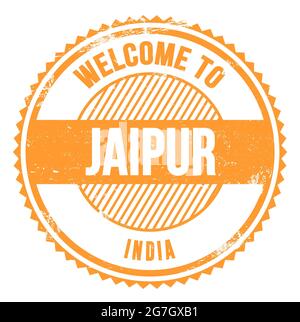 BENVENUTI in JAIPUR - INDIA, parole scritte sul timbro zig-zag arancione Foto Stock