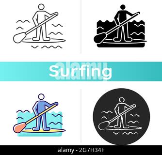 Icona di surf con paddle board Illustrazione Vettoriale