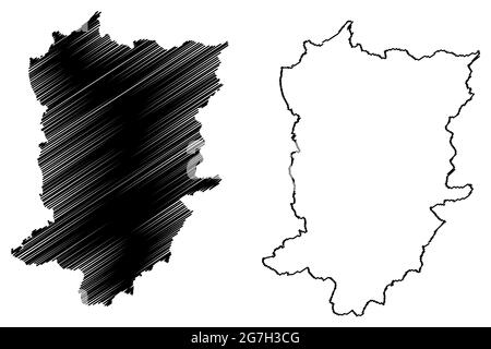 Distretto di Hoxter (Repubblica federale di Germania, Stato della Renania settentrionale-Vestfalia, NRW, regione di Detmold) illustrazione vettoriale mappa, schizzo scrimolo Hoxter ma Illustrazione Vettoriale