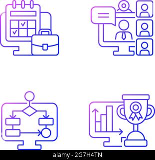 Set di icone vettoriali lineari di gradiente di tracciamento del lavoro online Illustrazione Vettoriale