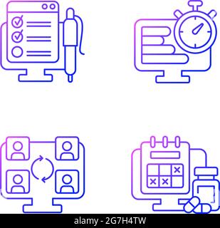 Tracciamento per il set di icone vettoriali lineari del gradiente di lavoro remoto Illustrazione Vettoriale