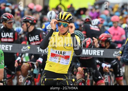 Francia, 14 luglio 2021, POGACAR Tadej (SLO) del TEAM EMIRATES degli Emirati Arabi Uniti durante la tappa 17 del Tour de France, mercoledì 14 luglio 2021. Il credito fotografico dovrebbe essere: David Stockman/GodingImages Foto Stock