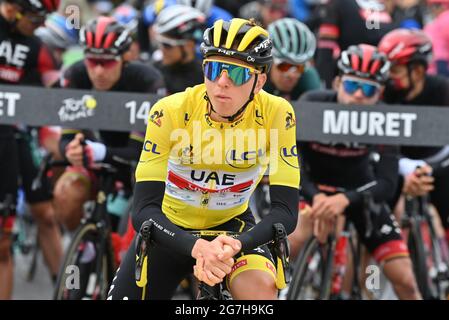 Francia, 14 luglio 2021, POGACAR Tadej (SLO) del TEAM EMIRATES degli Emirati Arabi Uniti durante la tappa 17 del Tour de France, mercoledì 14 luglio 2021. Il credito fotografico dovrebbe essere: David Stockman/GodingImages Foto Stock