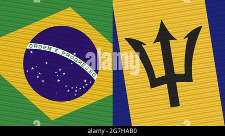 Barbados e Brasile due Half Flags insieme tessile illustrazione Foto Stock