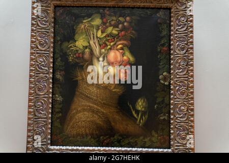 'Summer' di Giuseppe Arcimboldo. Pittore italiano che ha creato fantasiose teste ritratti fatte di oggetti come frutta, verdura, fiori, pesci. Foto Stock