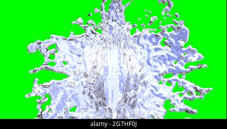 Schizzi di liquido su sfondo verde rendering 3d Foto Stock