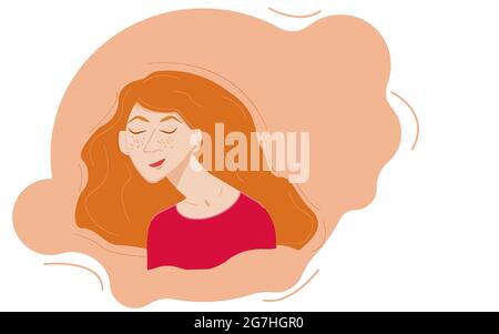 Giovane ragazza dai capelli rossi daydreaming.Loose capelli lunghi Illustrazione Vettoriale