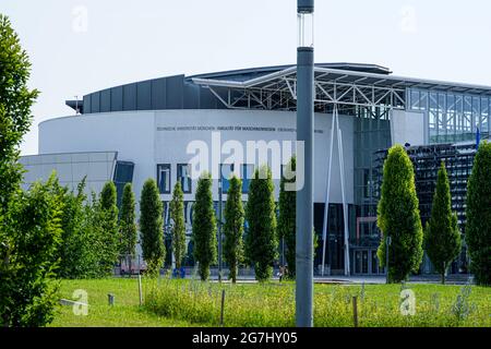 Facoltà di Ingegneria Meccanica nel campus di Garching dell'Università tecnica di Monaco, a nord di Monaco. E' uno dei centri piu' grandi Foto Stock