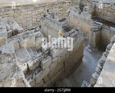 Primo piano scavi archeologici di menta antica al 26 luglio 2013 a Chersonesus, Sevastopol, Crimea, Russia. Foto Stock