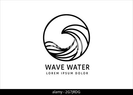 moderno design isolato con il logo delle onde oceaniche circolari in stile monolino Illustrazione Vettoriale