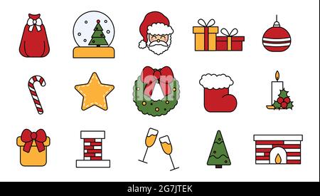 Insieme di elementi vettoriali per la celebrazione del Natale. Collezione di icone modificabili per Natale e Capodanno in stile piatto. Tradizionale d'epoca Illustrazione Vettoriale