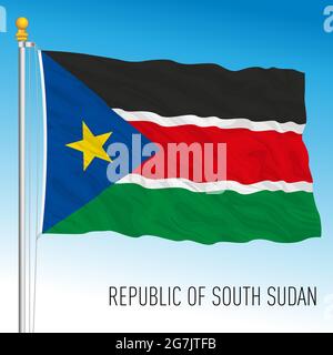 Bandiera nazionale ufficiale del Sudan del Sud, paese africano, illustrazione vettoriale Illustrazione Vettoriale