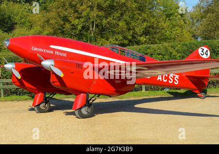 De Havilland DH.88 Comet aereo chiamato Grosvenor House, gara aereo G-ACSS in mostra a Shuttleworth. Vincitore della MacRobertson Air Race degli anni '30 Foto Stock