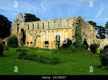 Abbazia di Jervaulx, medievale, monastica, rovine, architettura, Yorkshire, Inghilterra, Regno Unito Foto Stock