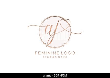 Logo AJ manoscritto con logo vettoriale a forma di cerchio di matrimonio iniziale, moda, floreale e botanico con template creativo. Illustrazione Vettoriale