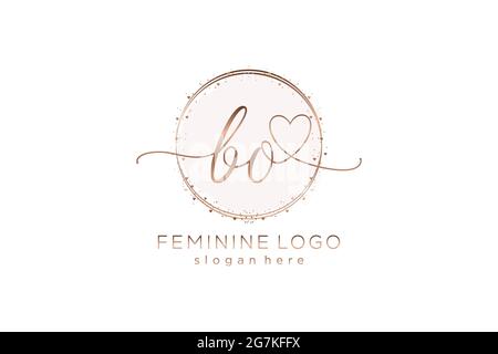 Logo di SCRITTURA a mano BO con logo vettoriale a forma di cerchio di matrimonio iniziale, moda, floreale e botanico con modello creativo. Illustrazione Vettoriale