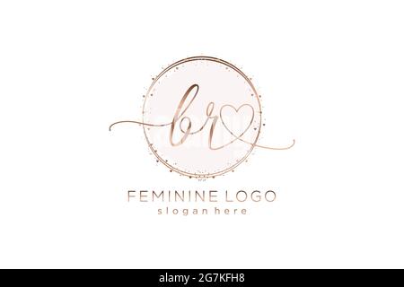 BR logo manoscritto con logo vettoriale modello cerchio di matrimonio iniziale, moda, floreale e botanico con modello creativo. Illustrazione Vettoriale