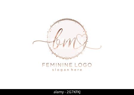 BM logo manoscritto con logo vettoriale a forma di cerchio di matrimonio iniziale, moda, floreale e botanico con template creativo. Illustrazione Vettoriale