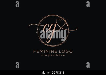 CG Handwriting logo con modello circolare vettore logo di matrimonio iniziale, moda, floreale e botanico con modello creativo. Illustrazione Vettoriale