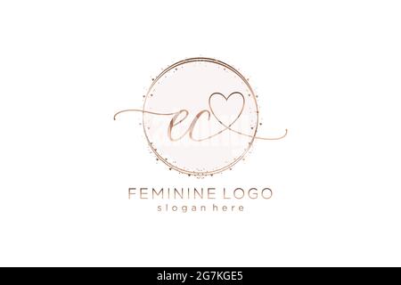 Logo EC manoscritto con logo vettoriale a forma di cerchio di matrimonio iniziale, moda, floreale e botanico con template creativo. Illustrazione Vettoriale