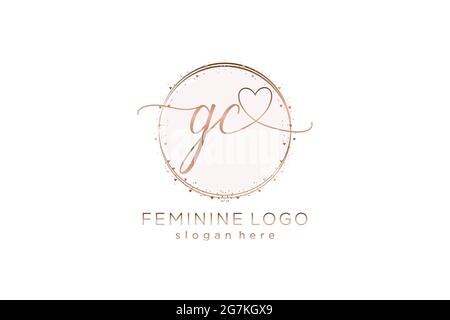 Logo GC manoscritto con logo vettoriale a forma di cerchio di matrimonio iniziale, moda, floreale e botanico con template creativo. Illustrazione Vettoriale