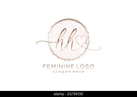 Logo HH manoscritto con logo vettoriale a forma di cerchio di matrimonio iniziale, moda, floreale e botanico con template creativo. Illustrazione Vettoriale