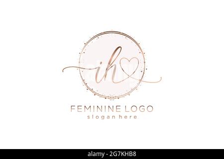 Logo IH manoscritto con logo vettoriale a forma di cerchio di matrimonio iniziale, moda, floreale e botanico con template creativo. Illustrazione Vettoriale