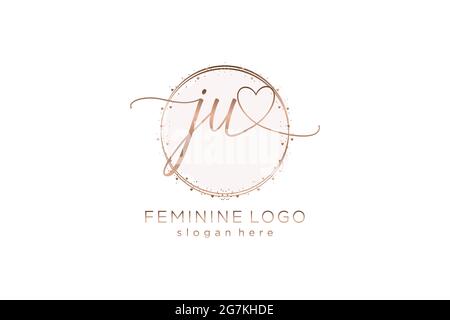 Logo JU manoscritto con logo vettoriale a forma di cerchio di matrimonio iniziale, moda, floreale e botanico con template creativo. Illustrazione Vettoriale