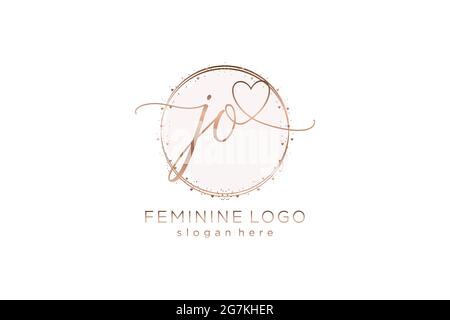 LOGO JO calligrafia con logo vettoriale a forma di cerchio di matrimonio iniziale, moda, floreale e botanico con template creativo. Illustrazione Vettoriale