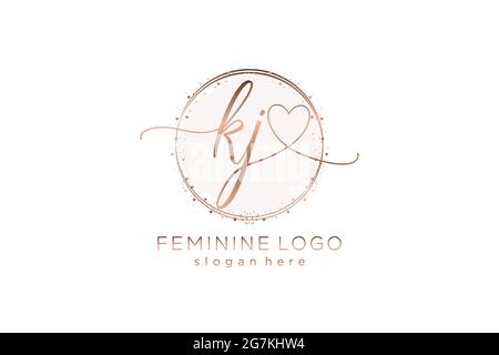 LOGO KJ con modello circolare vettoriale logo di matrimonio iniziale, moda, floreale e botanico con modello creativo. Illustrazione Vettoriale