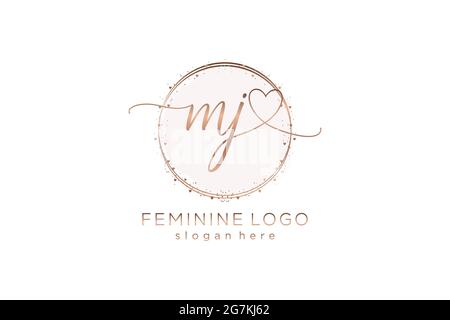 Logo MJ manoscritto con logo vettoriale a forma di cerchio di matrimonio iniziale, moda, floreale e botanico con template creativo. Illustrazione Vettoriale