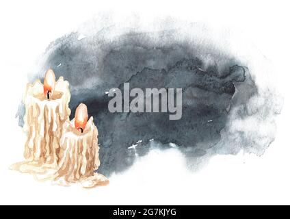 Candele occulte. Stregoneria, magia e concetto esoterico. Illustrazione di acquerello disegnata a mano isolata su sfondo bianco Foto Stock