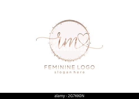 RM logo manoscritto con logo vettoriale a forma di cerchio di matrimonio iniziale, moda, floreale e botanico con template creativo. Illustrazione Vettoriale